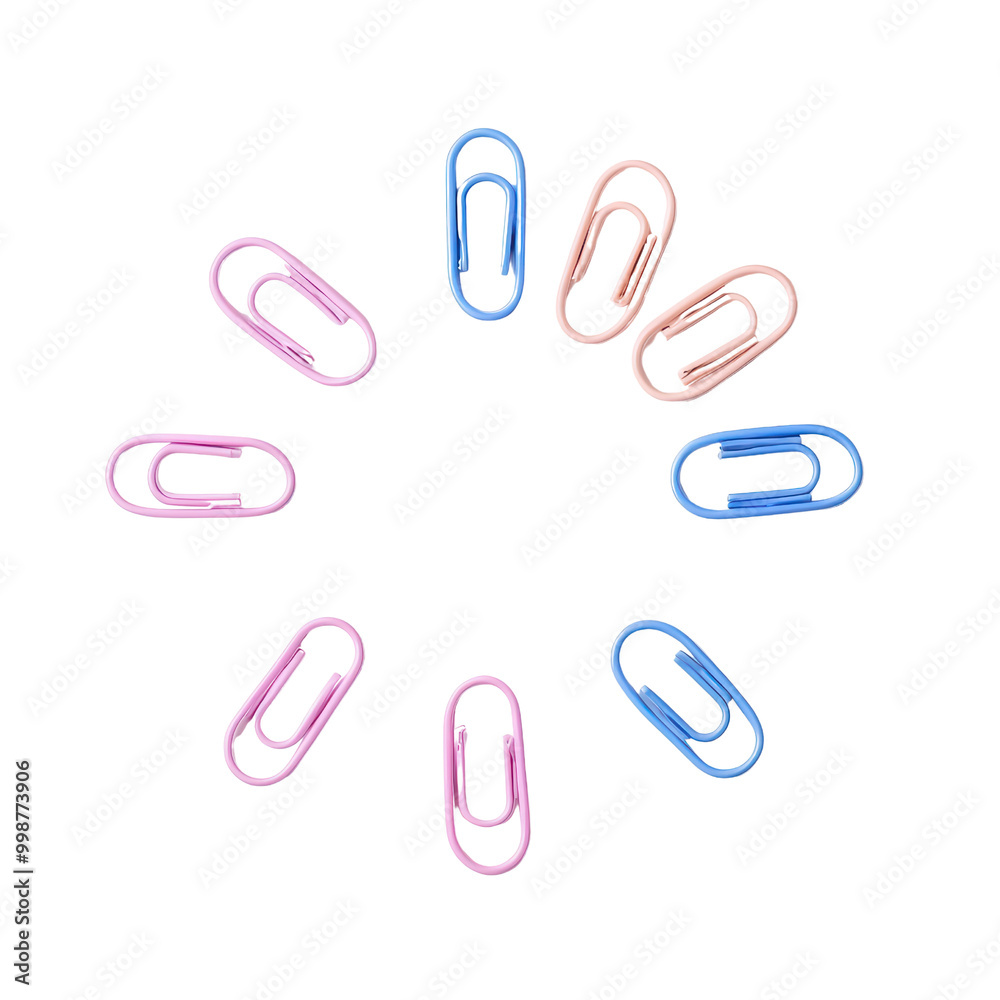 Colorful paper clips arranged in a circular pattern isolated on transparent background. Colorful paper clips arranged in a circular pattern isolated on transparent background.
