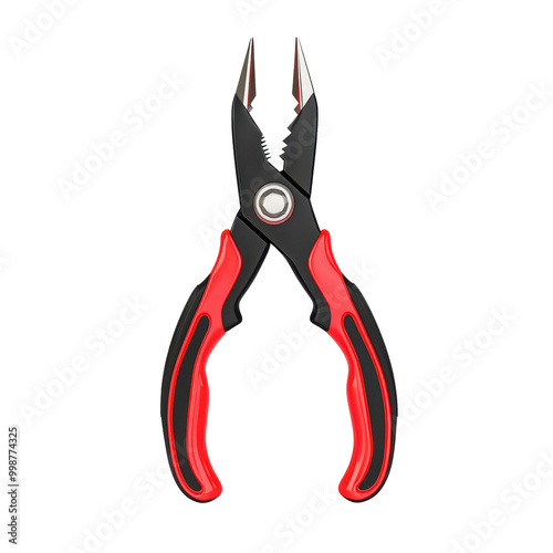 Pliers with red and black handles isolated on transparent background. photo