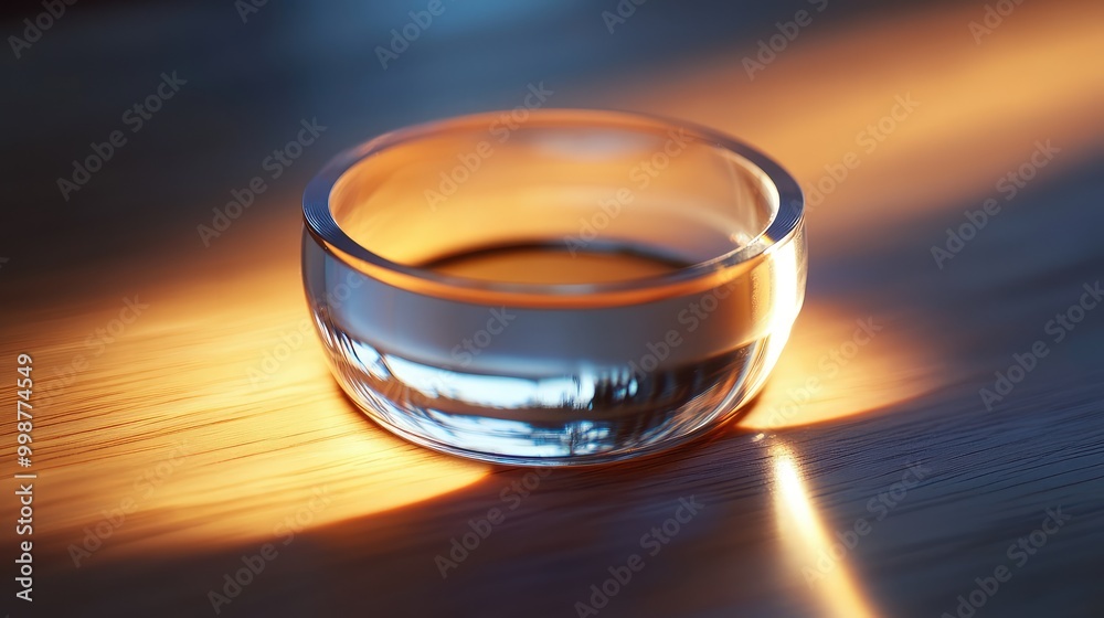 A translucent camera lens, capturing light as it rests on a smooth surface A translucent camera lens, capturing light as it rests on a smooth surface