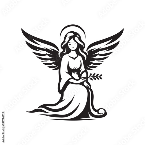 Elegant Angel Silhouette Vector Illustrations – Perfect for Religious & Spiritual Designs