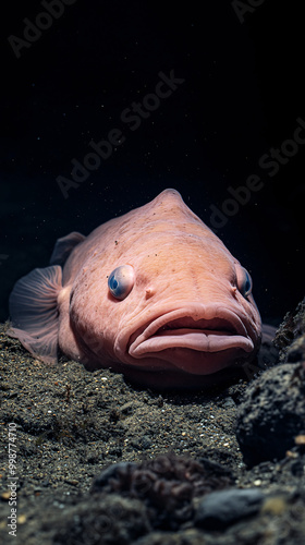 Unique Blobfish Resting on Ocean Floor