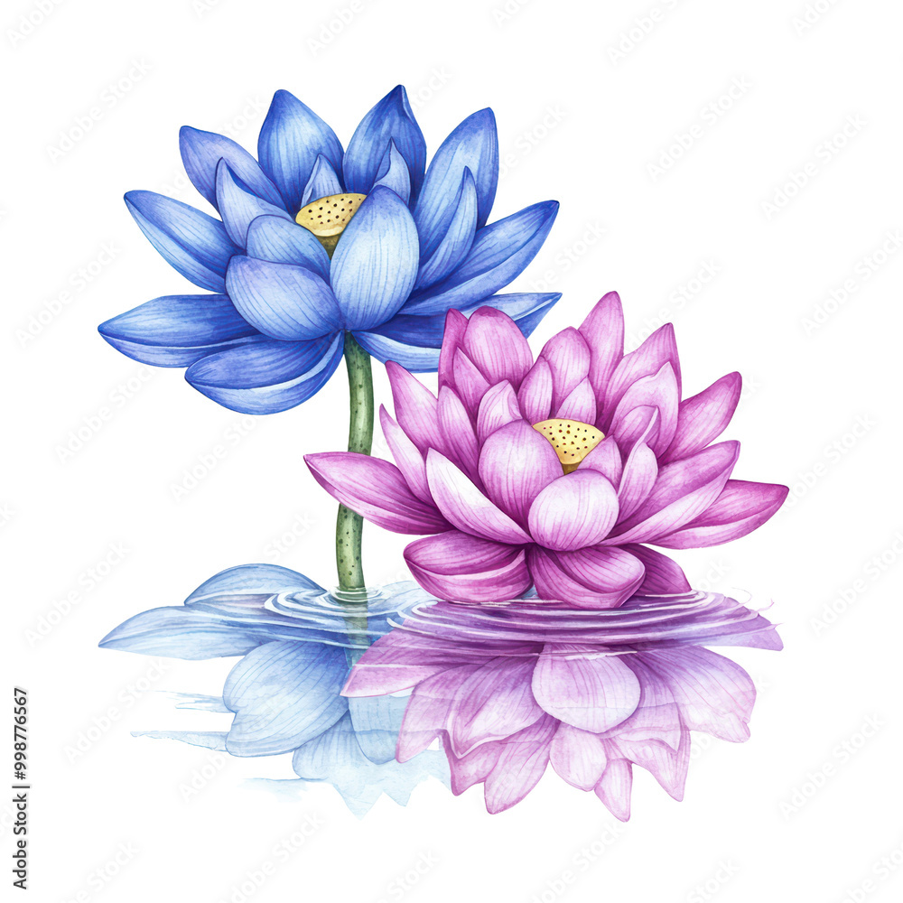 Fototapeta premium Lotus flowers in vibrant colors isolated on transparent background.
