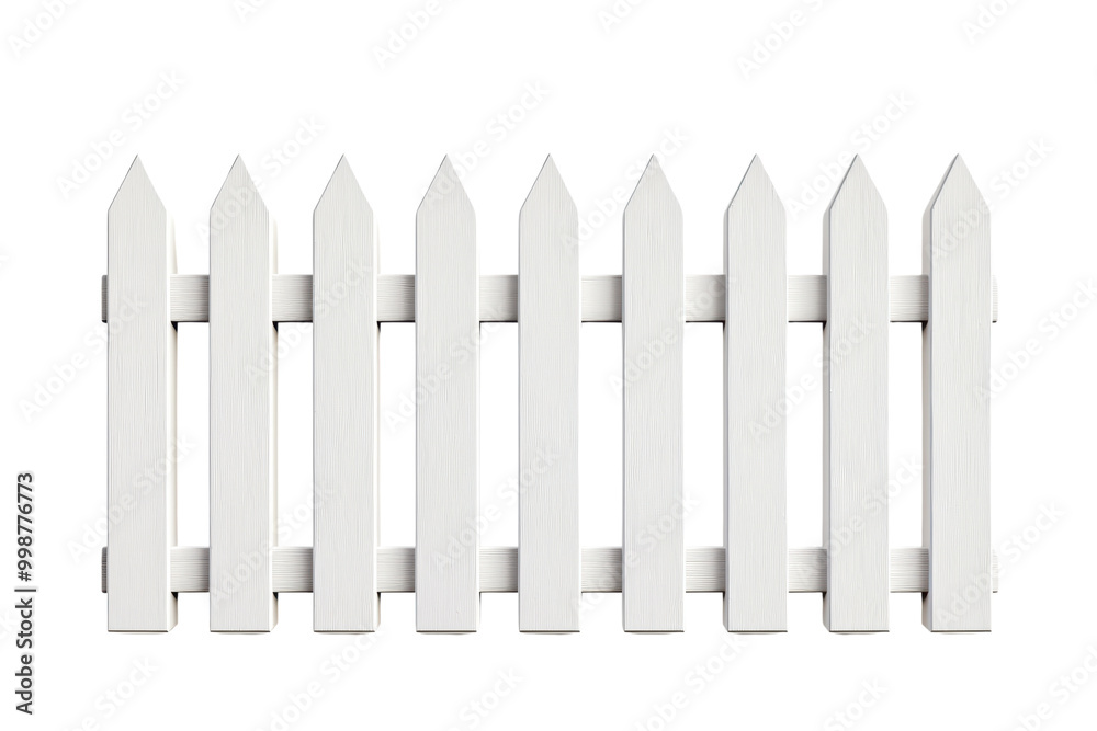 White picket fence isolated on transparent background.