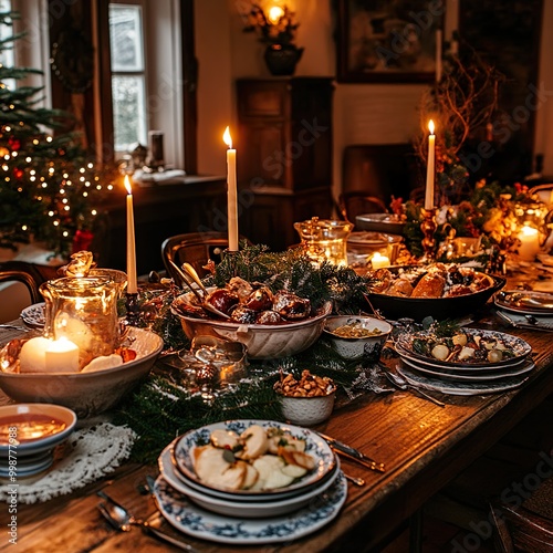 Ein Tisch gedeckt mit Leckereien für das Weihnachtsessen