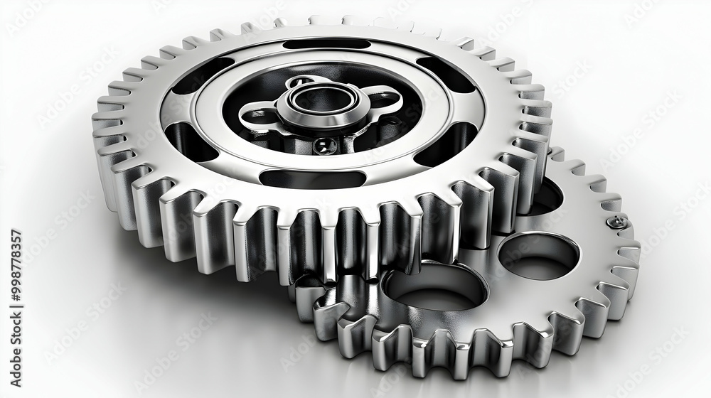 Two Metal Gears Interlocking on a White Background, Representing Efficiency and Precision in Mechanical Systems. Two Metal Gears Interlocking on a White Background, Representing Efficiency and Precision in Mechanical Systems.