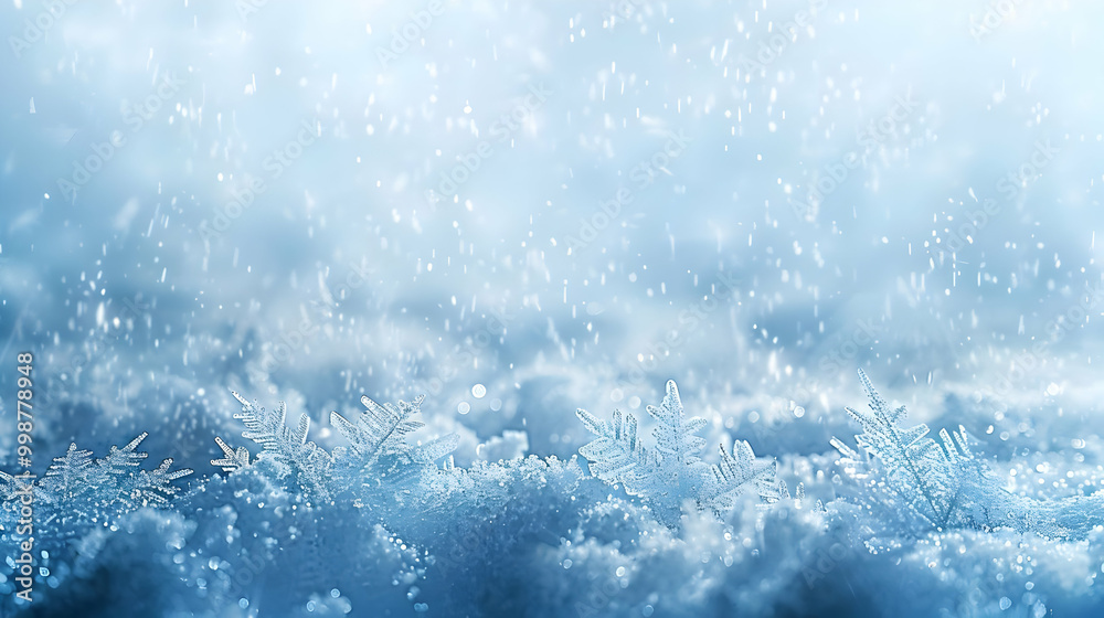 A Macro Shot of Delicate Snowflakes Sparkling in Winter Wonderland, with a Soft Blurred Background and a Shower of Snow Falling A Macro Shot of Delicate Snowflakes Sparkling in Winter Wonderland, with a Soft Blurred Background and a Shower of Snow Falling