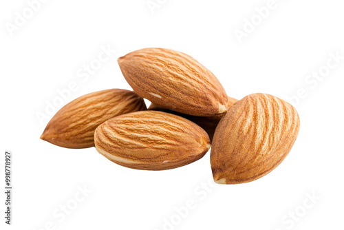 A close-up of raw almonds, showcasing their unique texture and natural color, perfect for food illustrations and healthy eating themes.