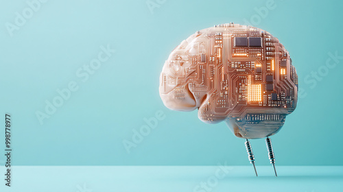 Wallpaper Mural A brain with a computer chip inside of it. The brain is on a blue background Torontodigital.ca