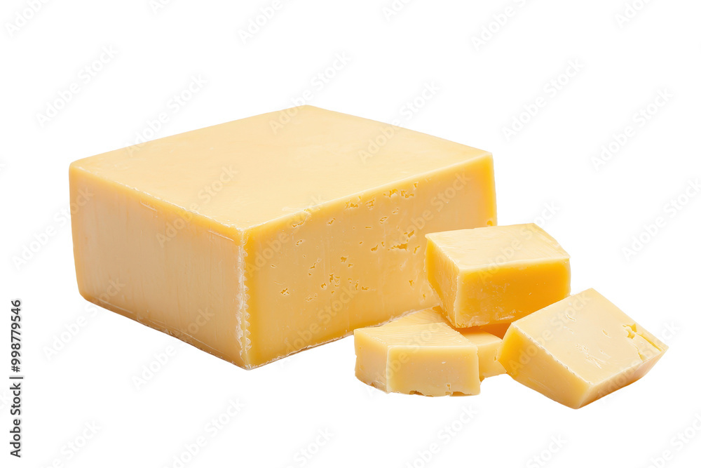 A block of cheddar cheese with several cubes cut out, perfect for culinary use, cheese boards, or gourmet dishes. A block of cheddar cheese with several cubes cut out, perfect for culinary use, cheese boards, or gourmet dishes.