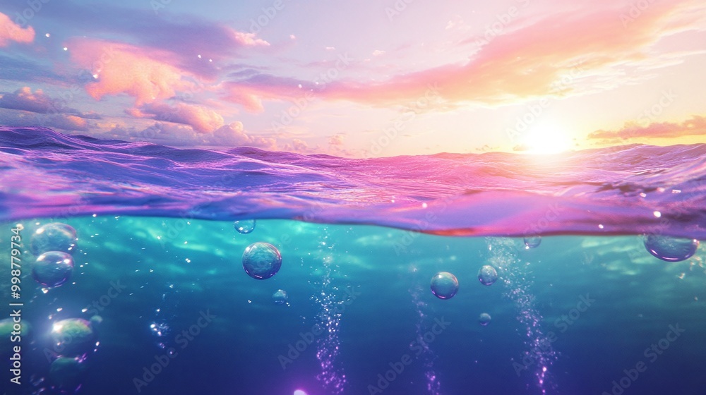 Obraz premium Beautiful shot made underwater with sunlight shining through the surface