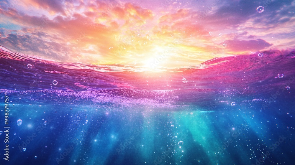 Serene sunrise over the ocean reflecting on calm waters with a beautiful blend of colors in the sky