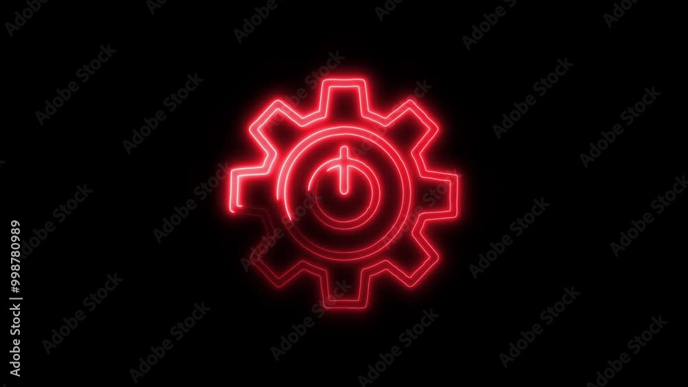 Power Settings Outline Icon in HD Video Neon Animation – Technology and Energy Symbol with Dynamic Glow on Black Background