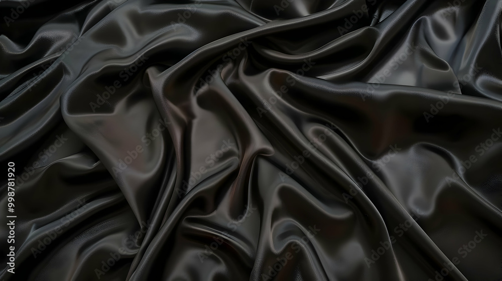 A Smooth Black Satin Fabric Draped in Elegant Folds, Creating a Luxurious and Textured Background A Smooth Black Satin Fabric Draped in Elegant Folds, Creating a Luxurious and Textured Background