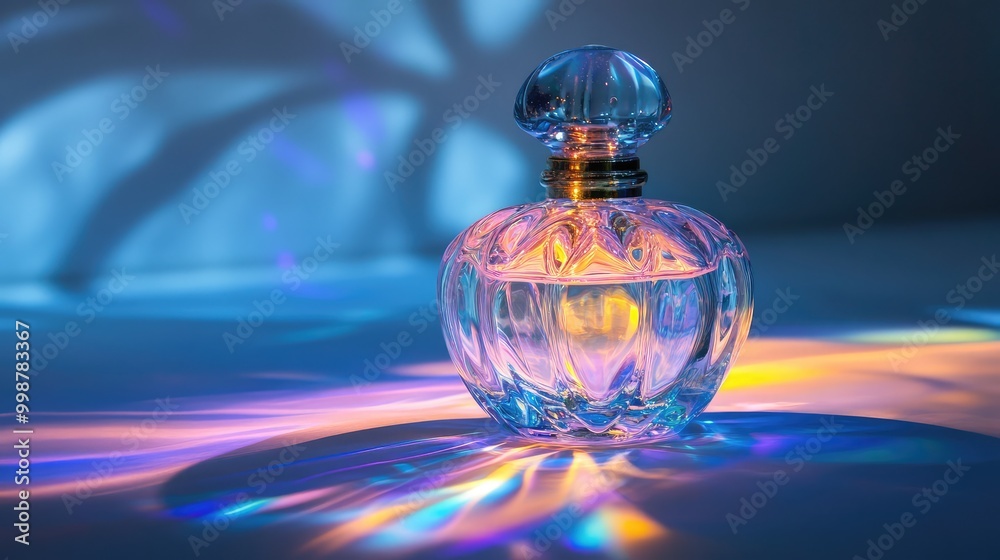 A translucent glass perfume atomizer, glowing softly as light passes through A translucent glass perfume atomizer, glowing softly as light passes through