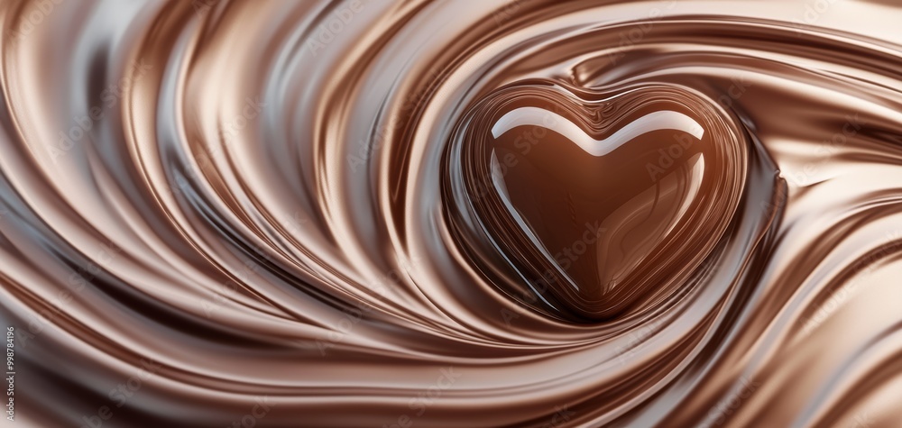 Glossy chocolate heart emerging from rippling melted chocolate, embodying the fusion of love and indulgence in a luxurious, romantic design Glossy chocolate heart emerging from rippling melted chocolate, embodying the fusion of love and indulgence in a luxurious, romantic design