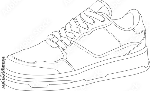 Shoes sneaker outline drawing vector icon, set of sneakers design vectors isolated, black line sneaker template outline