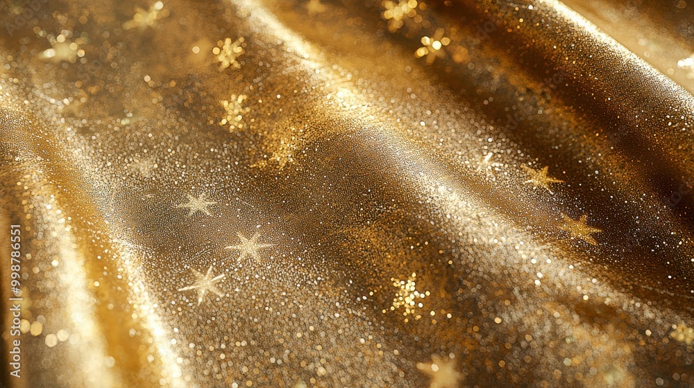 A festive texture of smooth wrapping paper with gold foil accents, subtle shimmer, and embossed patterns of stars and snowflakes, ideal for high-end holiday packaging and elegant Christmas cards. A festive texture of smooth wrapping paper with gold foil accents, subtle shimmer, and embossed patterns of stars and snowflakes, ideal for high-end holiday packaging and elegant Christmas cards.