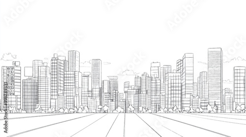 Minimalist City Skyline Line Drawing for Urban and Architectural Design