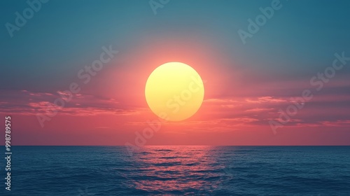 Vibrant sunset over ocean, colorful sky and gentle waves
