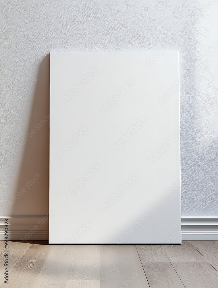 blank art canvas mockup on the laminate floor against the white wall, generative ai blank art canvas mockup on the laminate floor against the white wall, generative ai