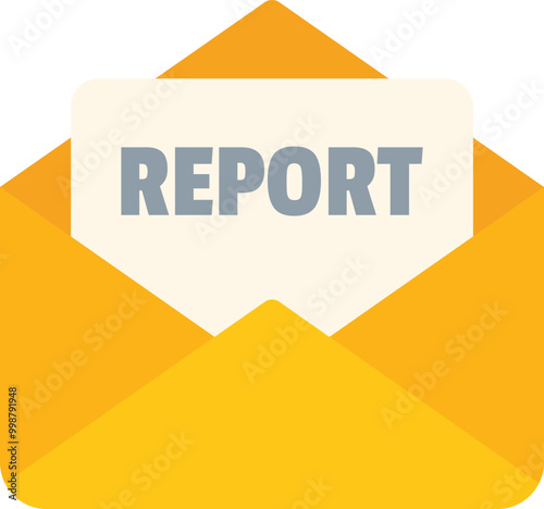 Simple vector illustration of an open envelope containing a report document, isolated on a white background