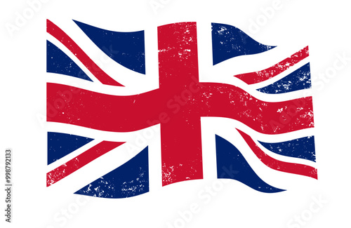 Flying British flag with a grunge effect, UK flag 