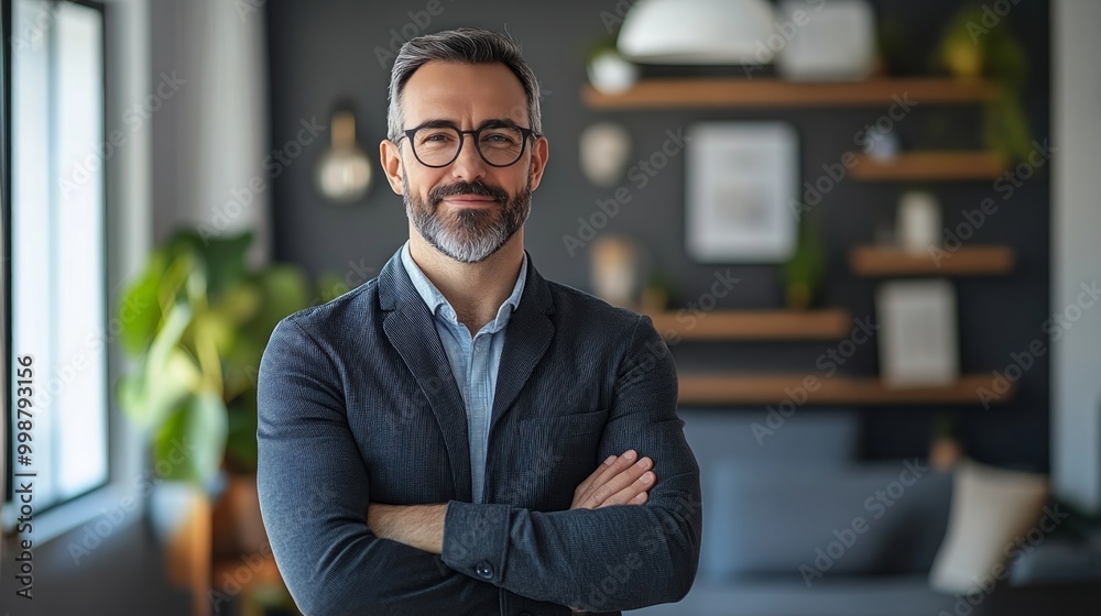 Fototapeta premium Businessman in a modern and professional financial office filled with large monitors displaying financial data, stock charts and bond yields. 