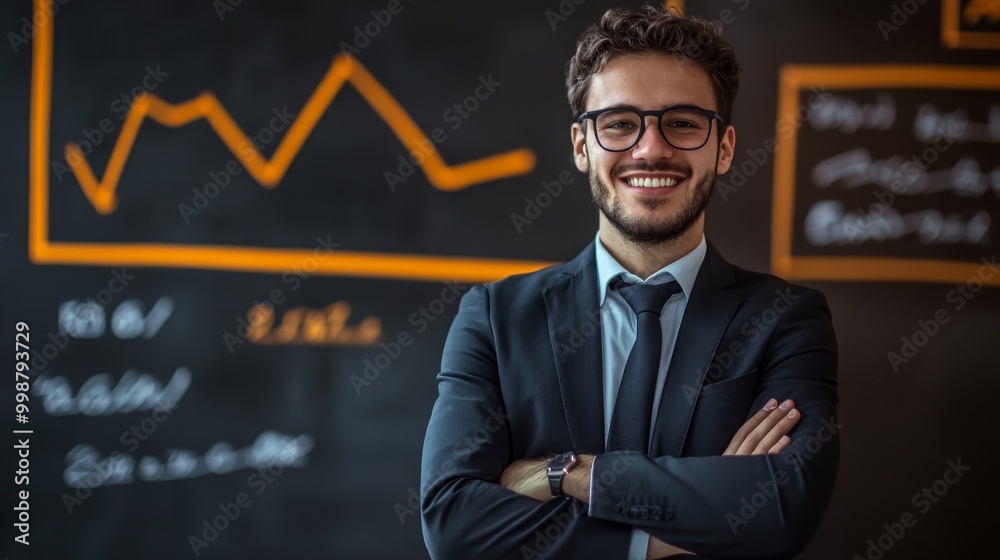 a young executive presenting the positive trend of the elearning industry a young executive presenting the positive trend of the elearning industry