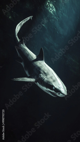 Ancient Sixgill Shark Gliding Through the Deep Sea photo