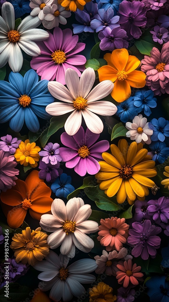 Colorful flowers when viewed from above Flowers of many different colors and types, with purple, yellow, white and pink appearing everywhere. It will be used as wallpaper. Colorful flowers when viewed from above Flowers of many different colors and types, with purple, yellow, white and pink appearing everywhere. It will be used as wallpaper.