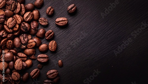 coffee beans on a dark background with space for text