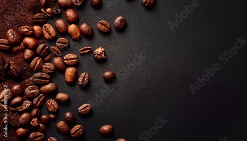 coffee beans on a dark background with space for text