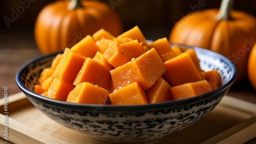  Autumn delight Fresh pumpkin cubes ready to enjoy