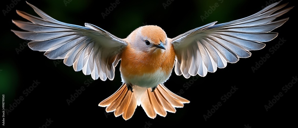 An orange and white bird spreads its wings, flapping vigorously An orange and white bird spreads its wings, flapping vigorously