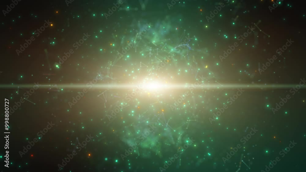 Dust particles explosion, Light trail effect. Dark green background Dust particles explosion, Light trail effect. Dark green background