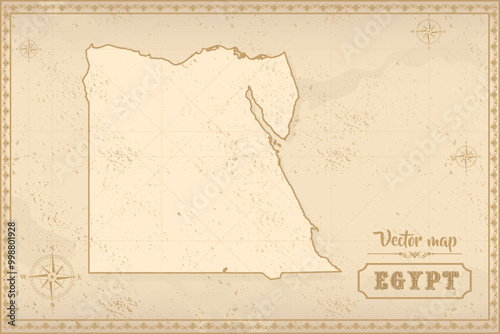 Map of Egypt in the old style, brown graphics in retro fantasy style