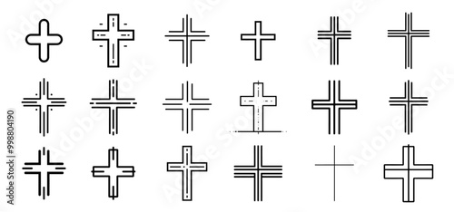 artistic collection of hand-drawn christian crosses in black and white vector style