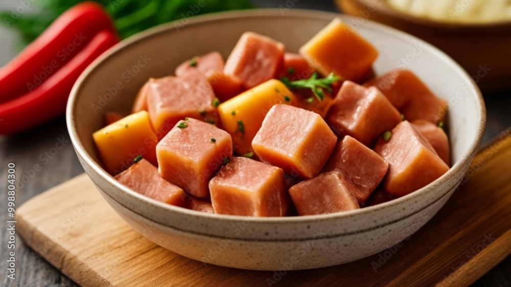 Deliciously cubed fruit salad ready to be enjoyed Deliciously cubed fruit salad ready to be enjoyed