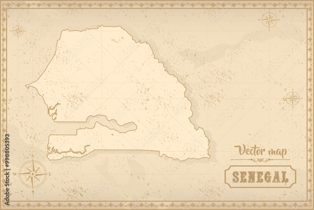 Obraz premium Map of Senegal in the old style, brown graphics in retro fantasy style