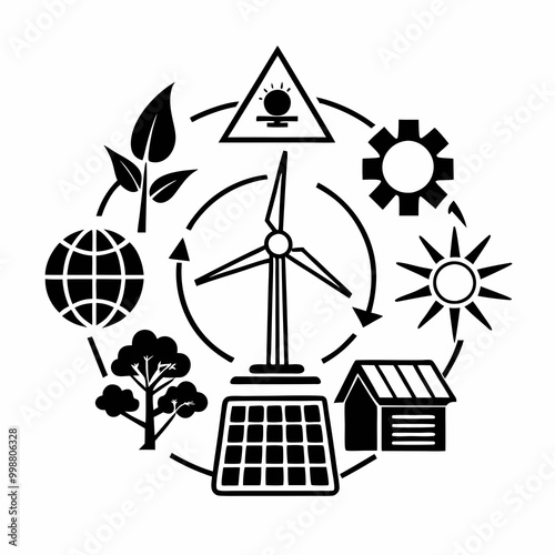 Circular Ecosystem Elements Representing Sustainability and Nature