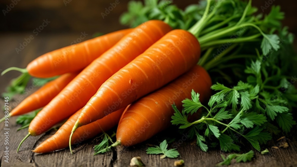 Freshly harvested carrots with vibrant green tops Freshly harvested carrots with vibrant green tops