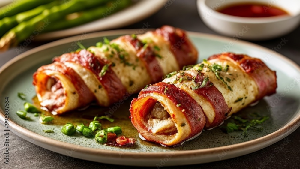 Deliciously wrapped appetizers ready to be savored Deliciously wrapped appetizers ready to be savored