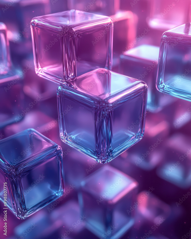 Floating geometric cubes in a 3D space, with smooth purple and blue hues blending together, Floating geometric cubes in a 3D space, with smooth purple and blue hues blending together,