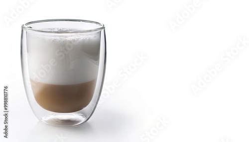 Unbreakable insulated Double Walled Borosilicate Glass Coffee Mug keeps liquid hot longer while the exterior wall stays cool for hand safe touch. Isolated on white background with copy space