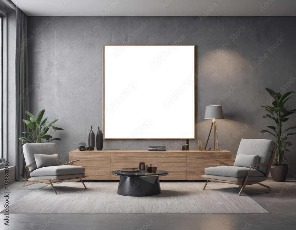 Mockup room for poster or painting in hi-tech interior, Photo Frame Mockup, gray colors Mockup room for poster or painting in hi-tech interior, Photo Frame Mockup, gray colors