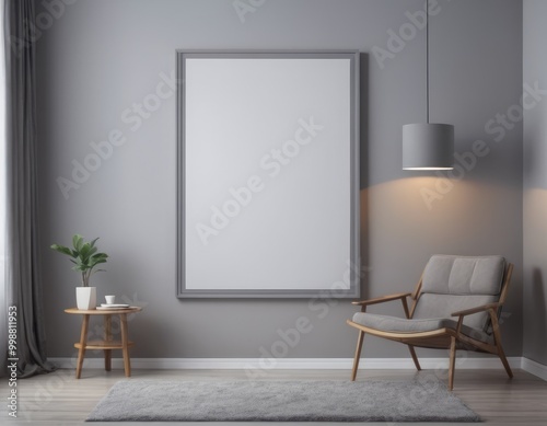 Mockup room for poster or painting in hi-tech interior, Photo Frame Mockup, gray colors