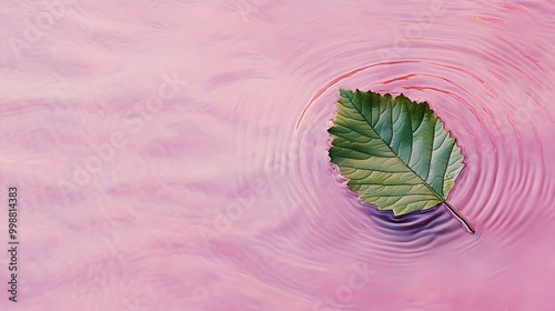 Tree Leaf Floating on Pink Water, Photo Realistic, Pattern Background, Wallpaper, Cover and Screen for Smartphone, PC, Laptop, 9:16 and 16:9 Format