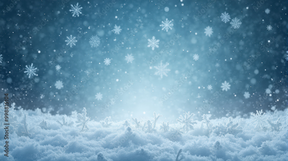 Naklejka premium Snowflakes gently falling in a wintery landscape at dusk