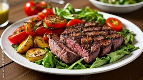  Deliciously grilled steak with fresh vegetables on a plate