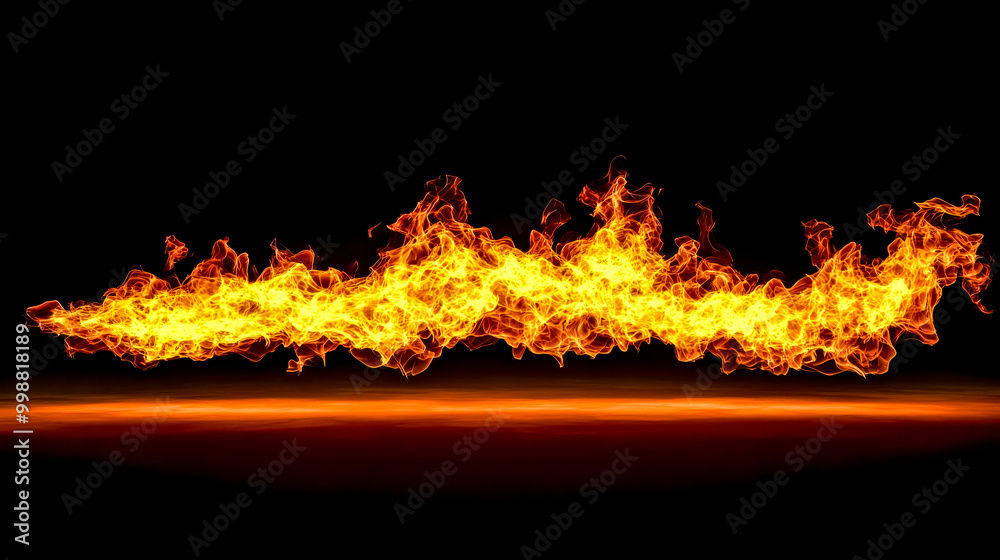 Fire flames burning on black background with reflection Fire flames burning on black background with reflection